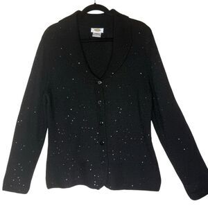 Vintage Talbots Sweater Black Sequined Merino Wool Blend Size XL Classic, Glam